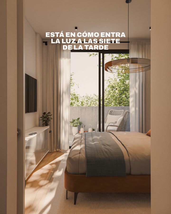 Dormitorio, con la frase: está en cómo entra la luz a las siete de la tarde