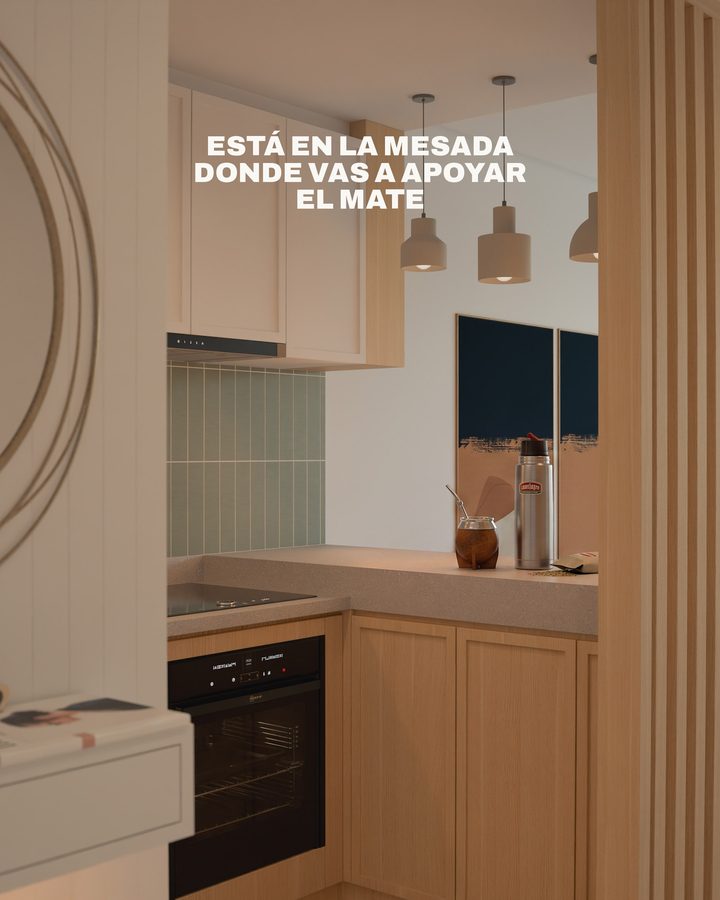 Cocina, con la frase: está en la mesada donde vas a apoyar el mate