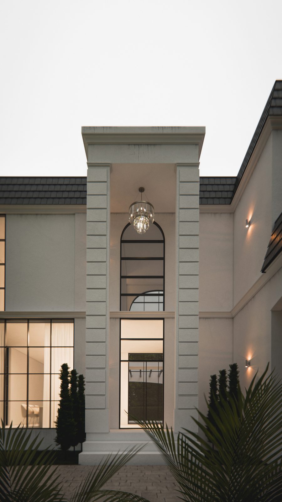 Casa Alexia, detalle de fachada — al atardecer