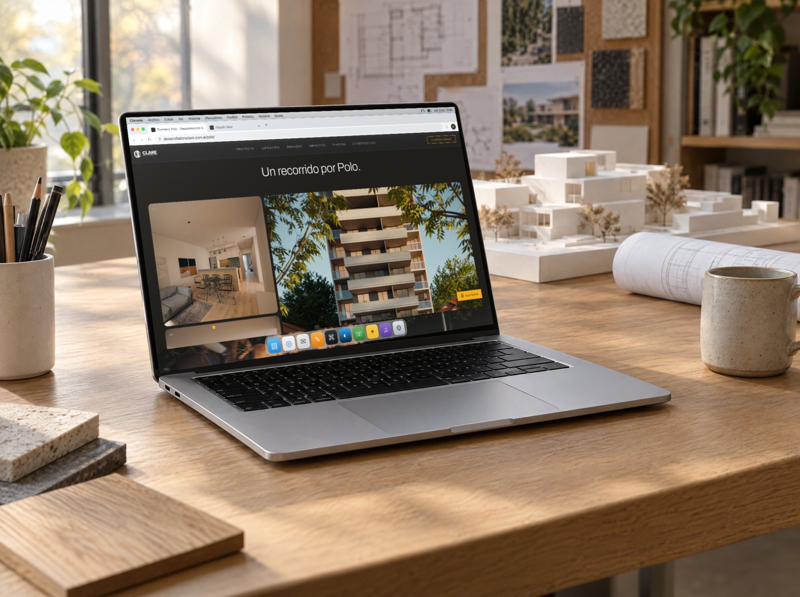 La página web de un proyecto en una laptop, en un estudio de arquitectura